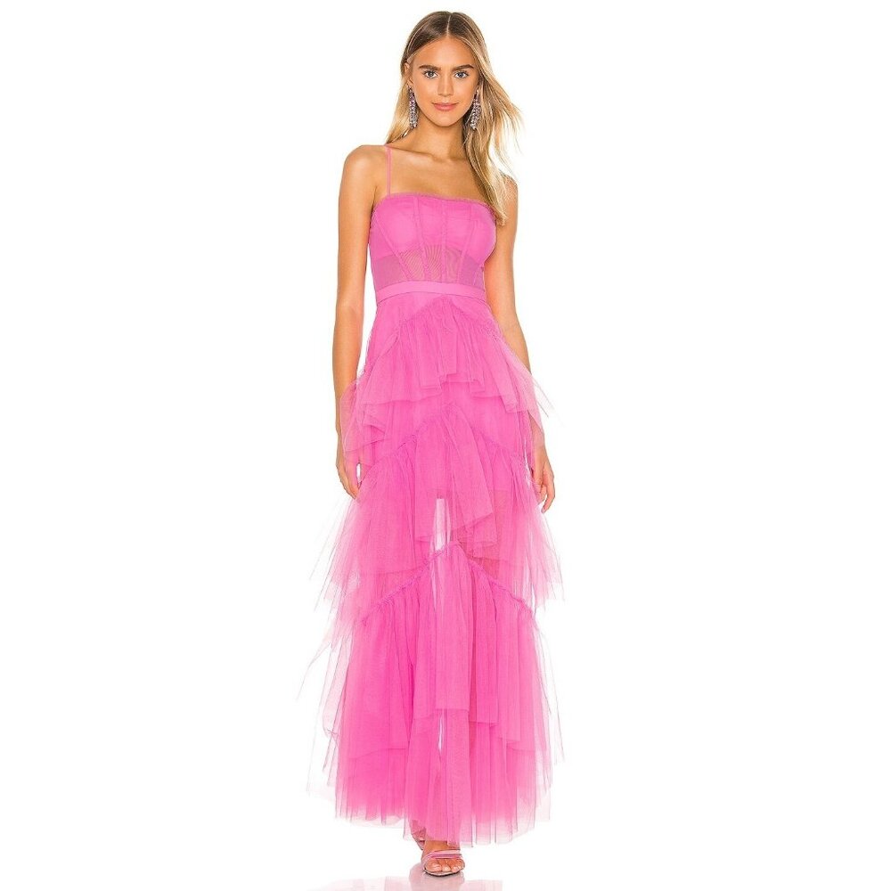 BCBGMaxAzria Hot Pink Tiered Tulle Gown - Picture 4 of 7